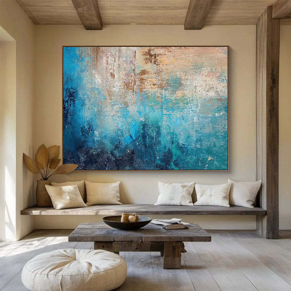 Teal and Blue Abstract Painting for Spa and Wellness Centers YHT374