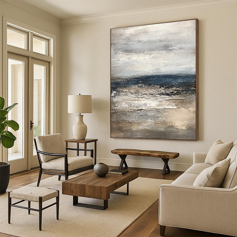 Monochromatic Seaside Abstract Painting for Coastal Home Bedrooms GAB1251
