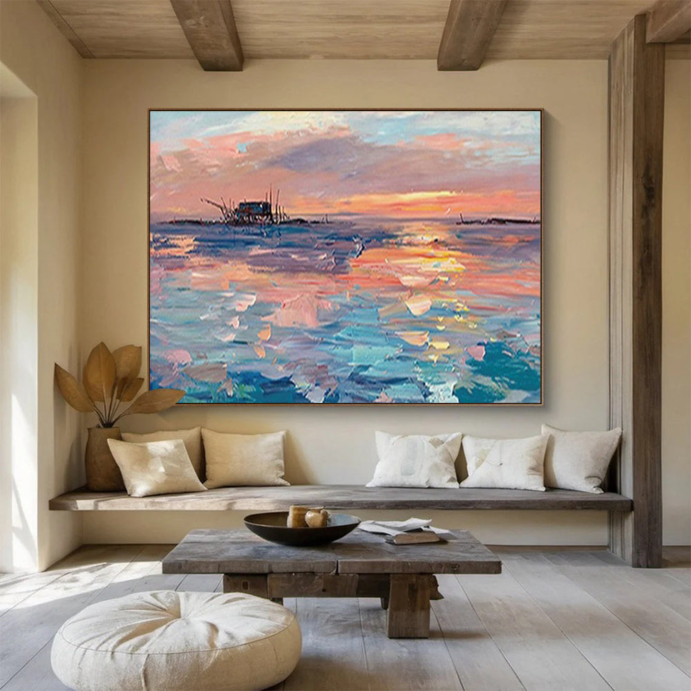 Sunset Seaside Abstract Painting for Nautical - Themed Restaurants YHT205