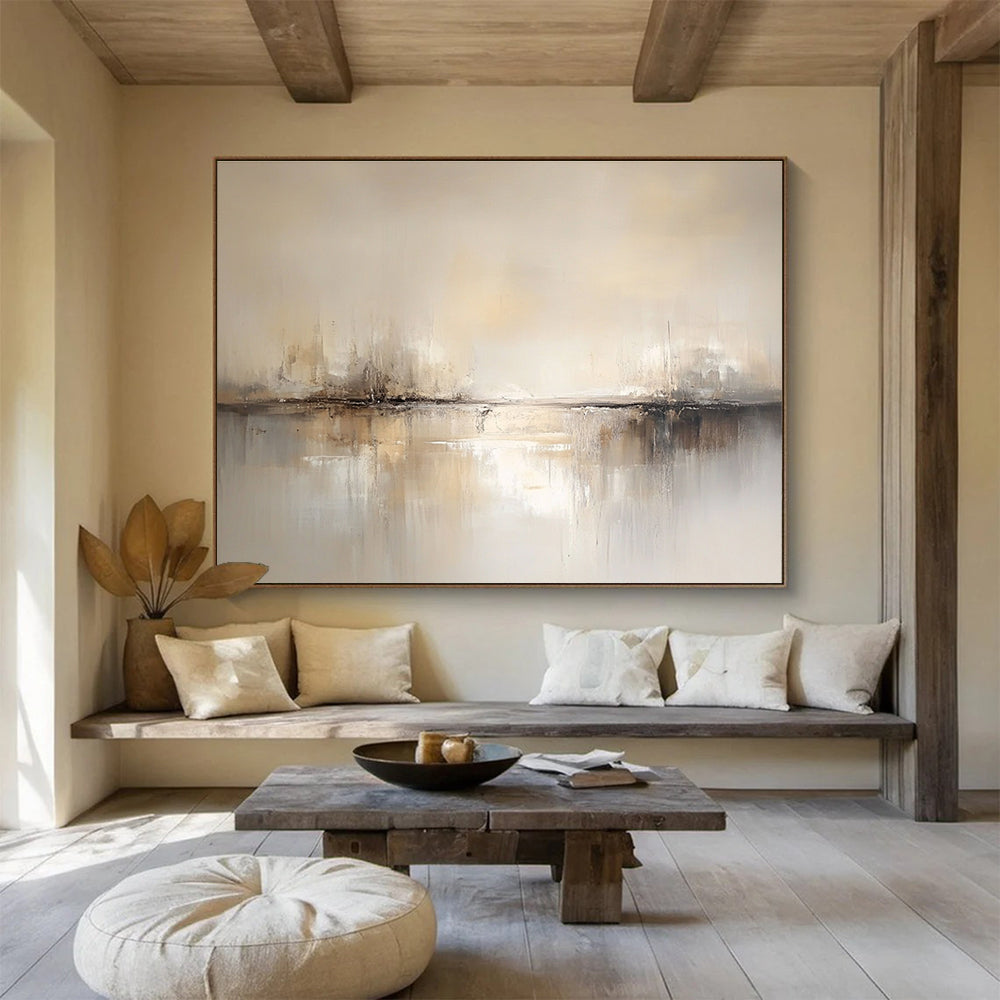 Beige - toned Abstract Landscape with Subtle Reflections Abstract Painting ABS386