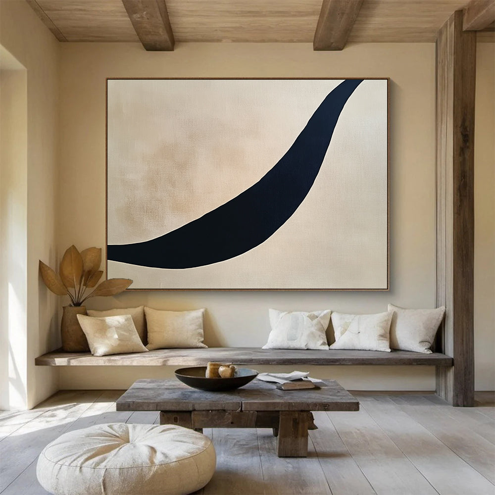 Curved Black Line on Beige Abstract Painting ABS584