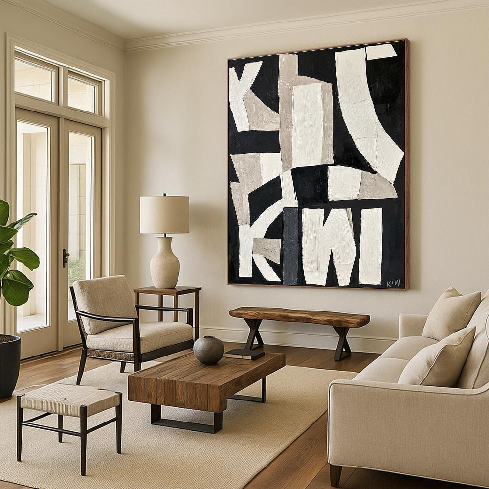 Monochrome Geometric Abstract Painting for Industrial Lofts GAB0773