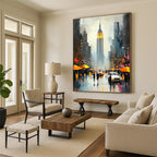 Rainy City Street with Umbrellas Romantic Urban Abstract Painting GAB0287