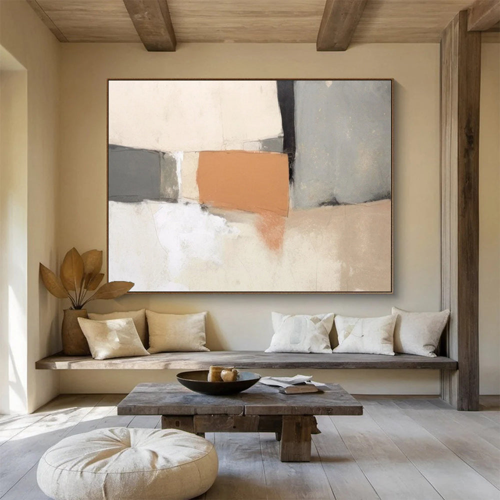Neutral - Toned Geometric Abstract Painting for Timeless Interiors YHT075