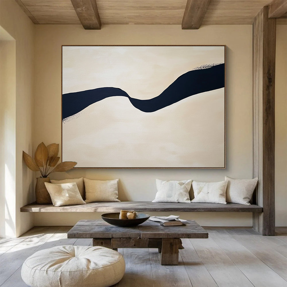 Wavy Black Line on Beige Abstract Painting ABS585