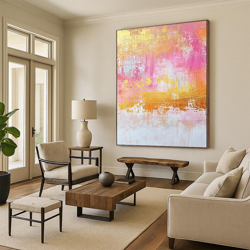 Pink Gold Orange Abstract Painting with Dreamy Warmth WINK451