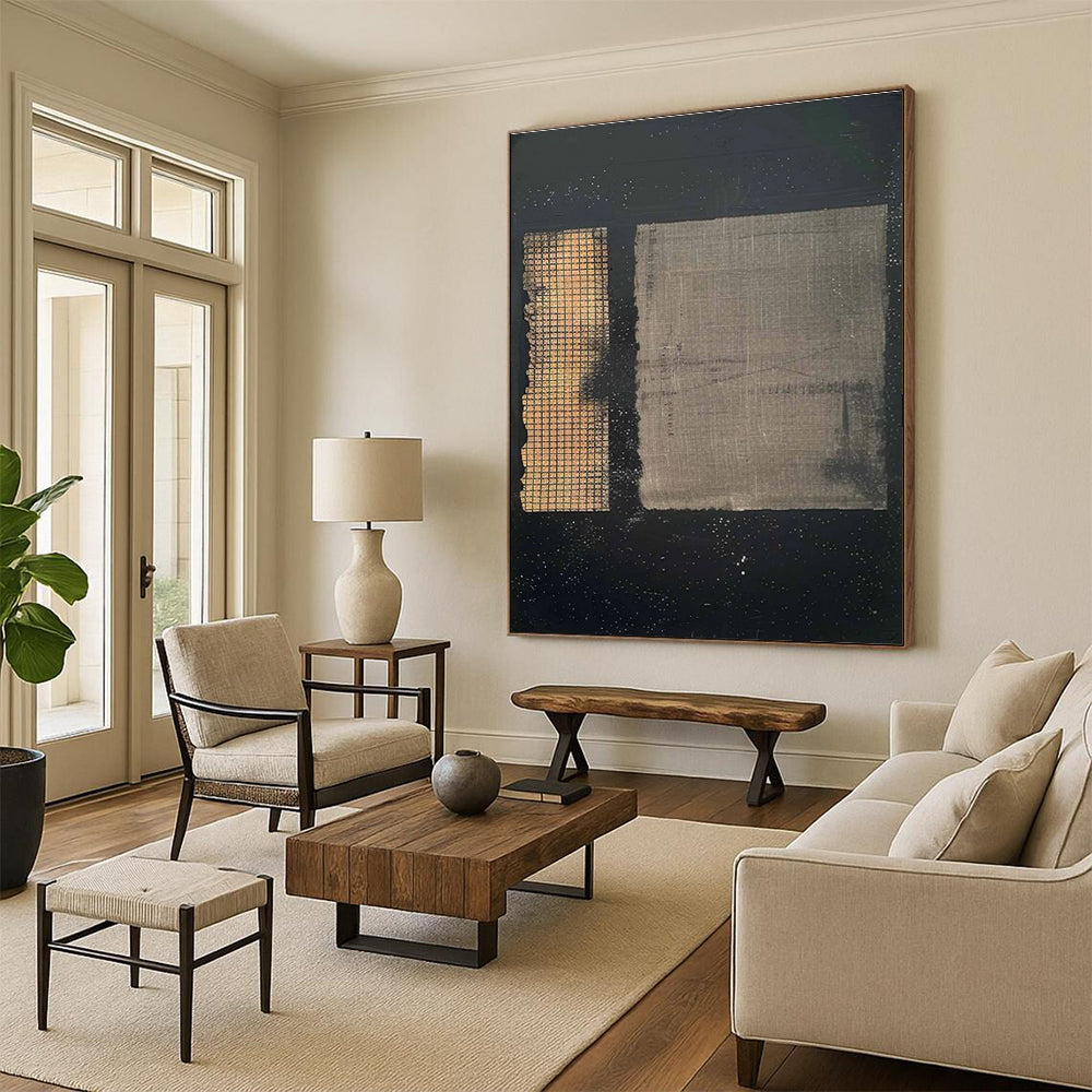 Dual - Tone Grid Abstract Painting for Industrial - Chic Spaces HENG307