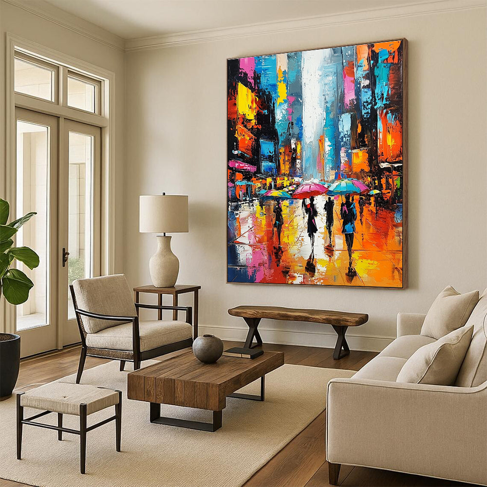 Colorful City Umbrella Scene Abstract Painting for Modern Shopping Malls GAB1267
