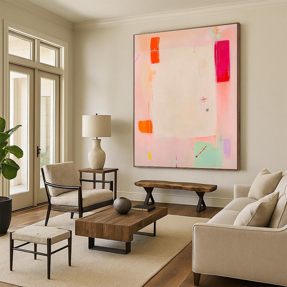 Soft Pink Abstract Painting for Girls' Bedroom Decor GAB1230