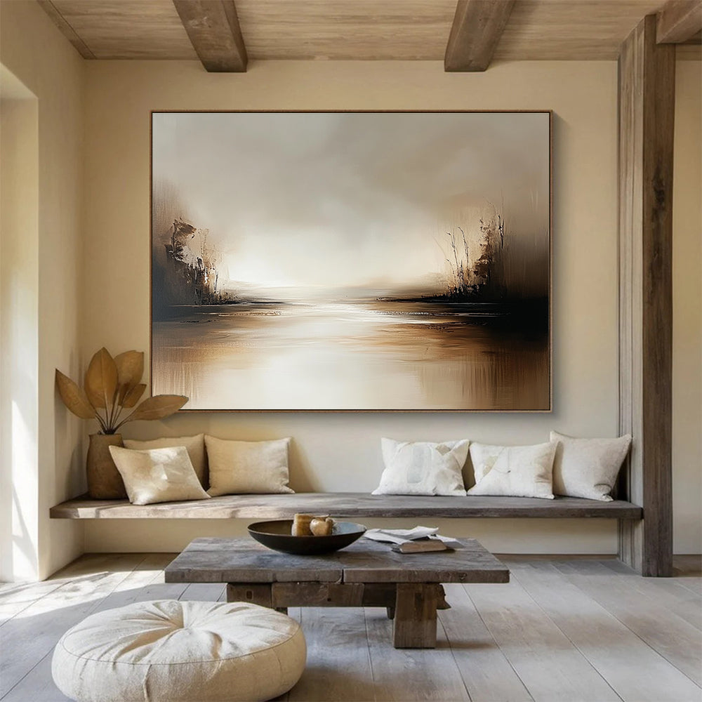 Misty River Scene Abstract Painting with Soft Tones ABS231