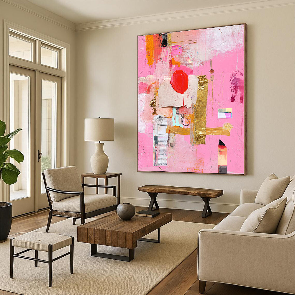 Pink Collage Abstract Painting for Bohemian - Inspired Cafes GAB1202