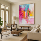 Pink Orange Blue Abstract Painting with Textured Vibrancy WINK519