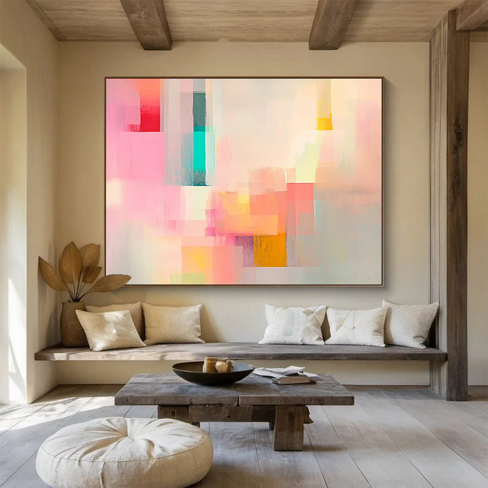 Pastel Color Block Abstract Painting with Soft, Harmonious Beauty ABS460