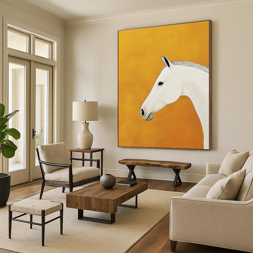 White Horse Portrait Stylized Equine Abstract Painting GAB0229