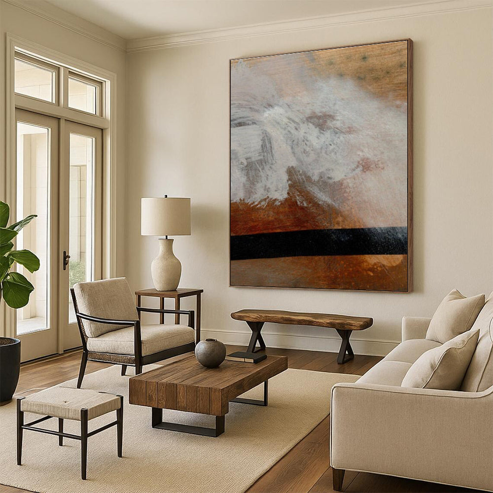 Textured White - Brown Abstract Painting for Industrial - Chic Home Studios HENG185