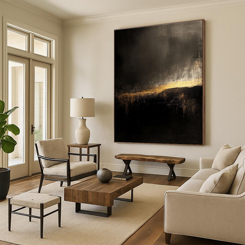 Dark and Golden Abstract Painting with Mysterious Radiance WINK091