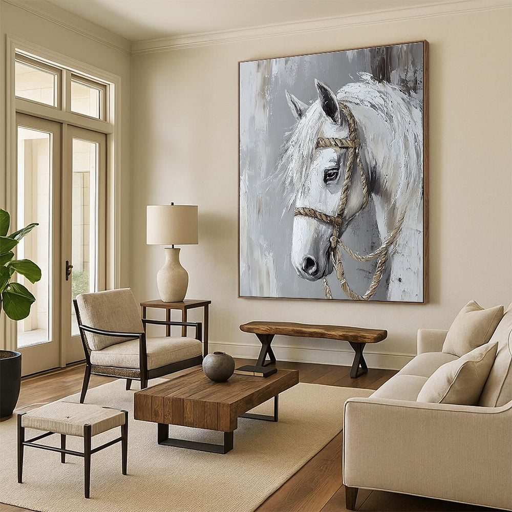White Horse Portrait Abstract Painting of Equestrian Grace GAB0083