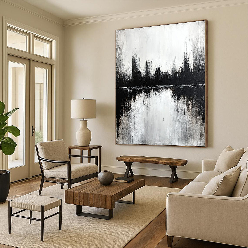 Monochrome Cityscape Abstract - Dramatic Urban Abstract Painting GAB0649