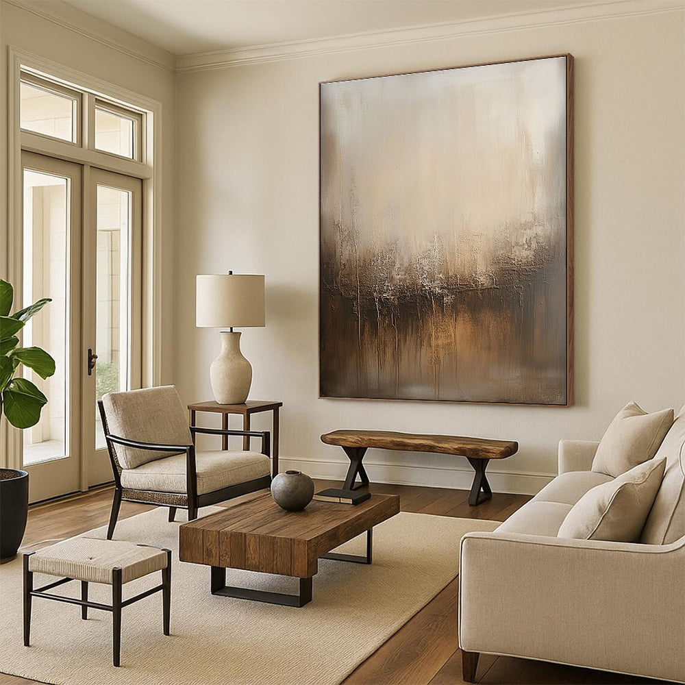 Textured Beige and Brown Gradient Abstract Painting with Tactile Warmth WINK036