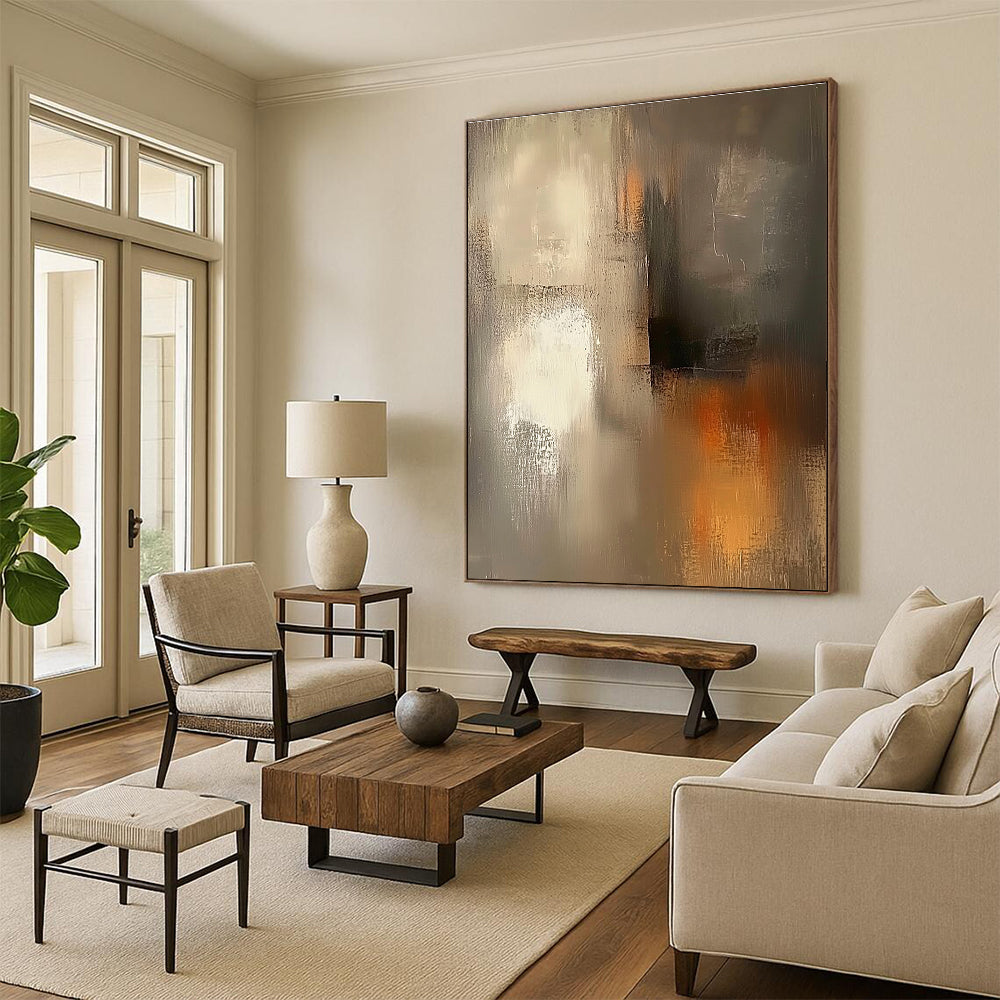 Gray - Orange Abstract Painting with Muted Drama WINK531