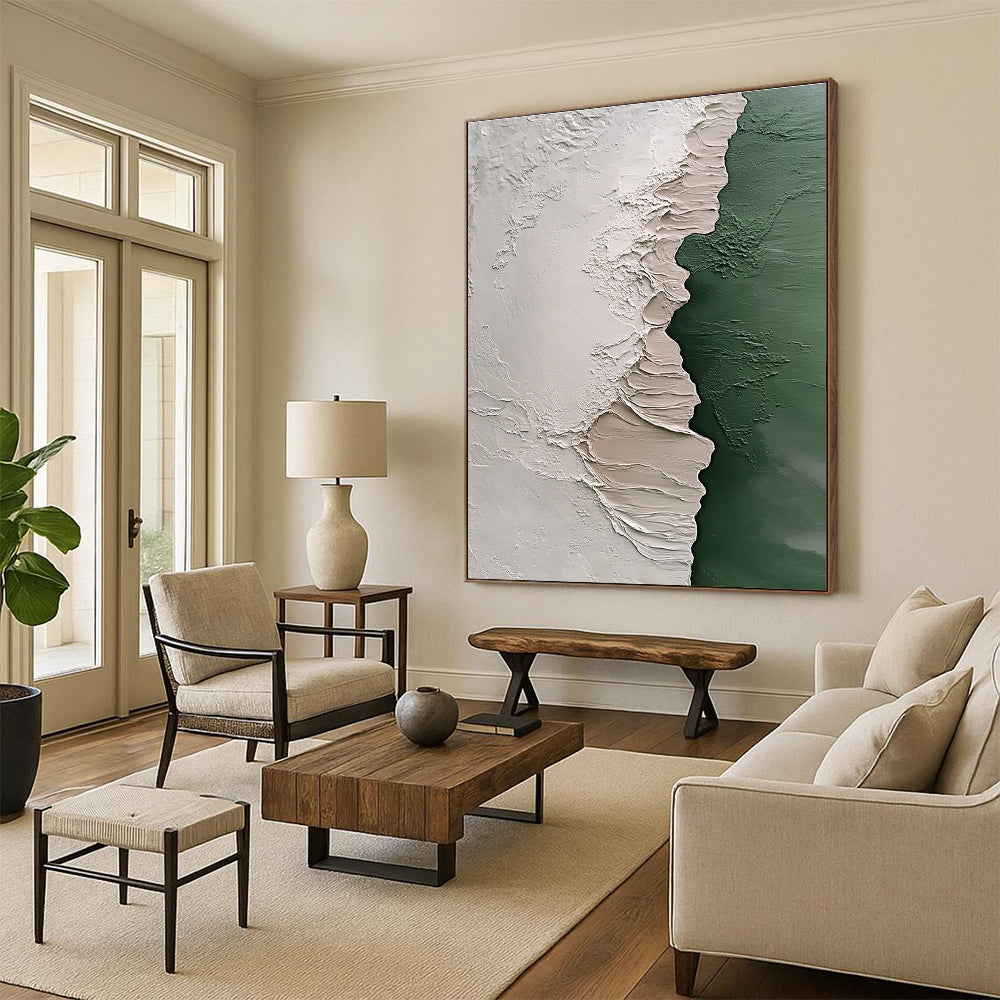 Textured Green and Beige Art - Tactile Abstract Painting GAB0404