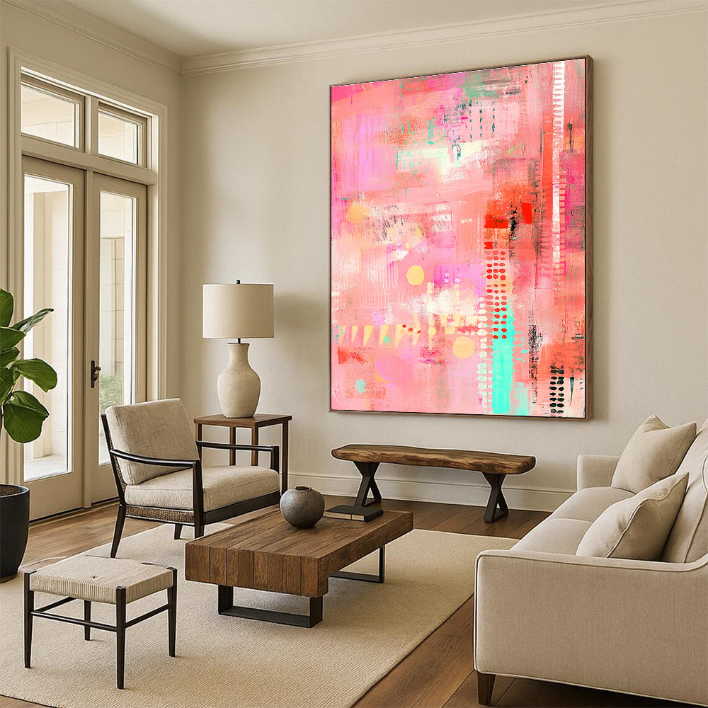 Playful Pink Abstract with Accents Abstract Painting with Cheerful Flair WINK256