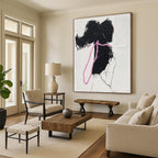 Black Silhouette with Pink Ribbon Abstract Painting for Feminine - Themed Boutiques GAB1376
