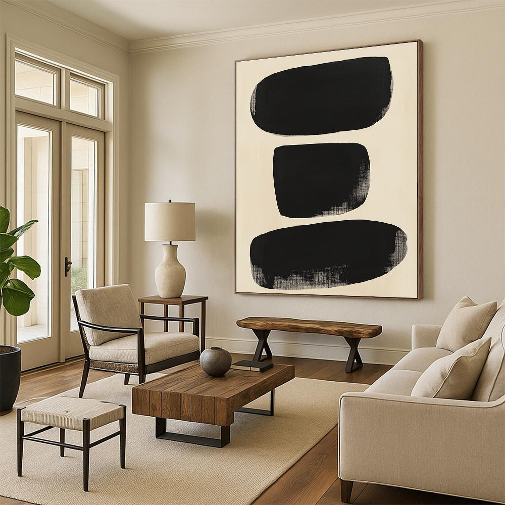 Large Black Forms Abstract Painting with Minimalist Impact WINK189
