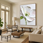 Textured White Flower Impasto Abstract Painting for Floral Lovers GAB1522