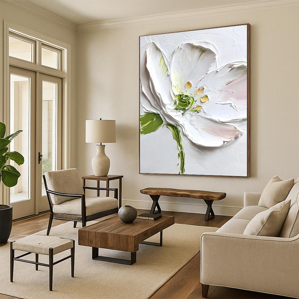 Textured White Flower Impasto Abstract Painting for Floral Lovers GAB1522