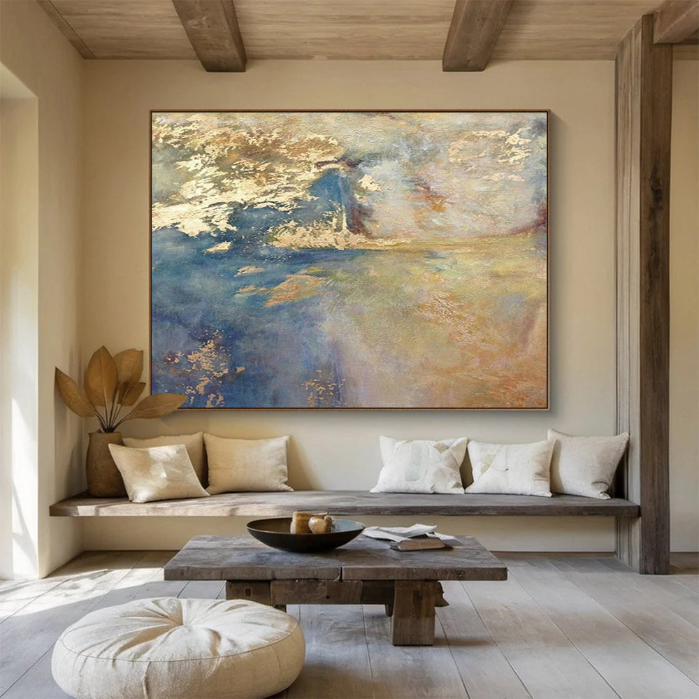 Blue and Gold Abstract Painting for Opulent Yacht Clubs YHT399