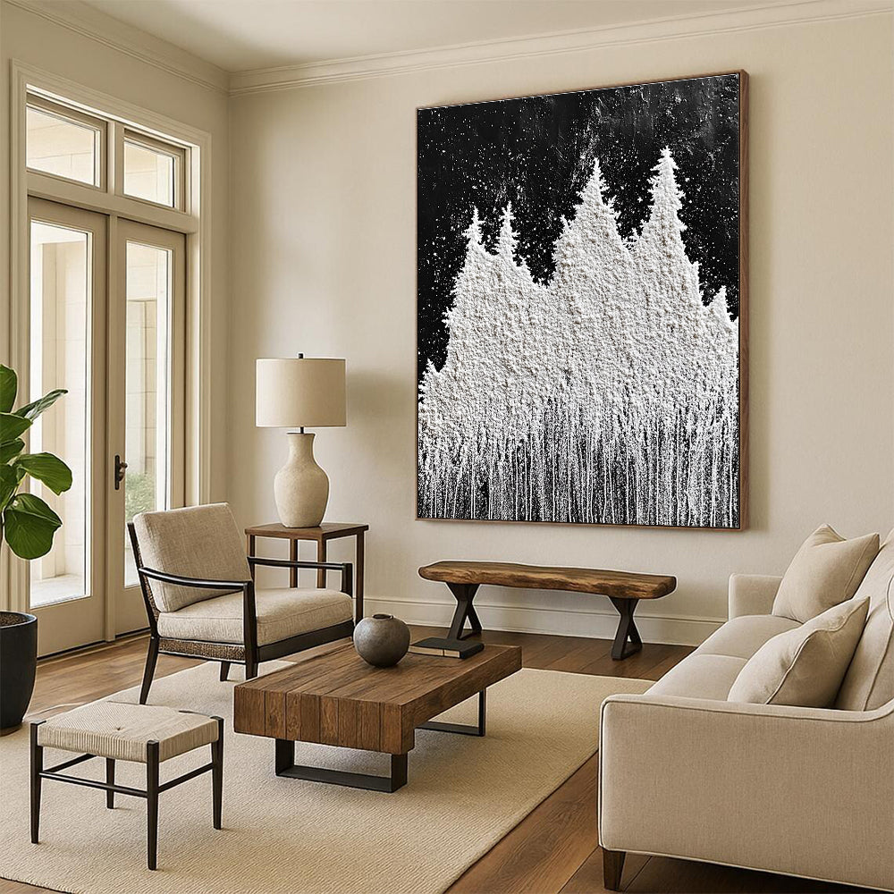 White Powder Trees Whimsical Abstract Painting for Cozy Corners GAB1536