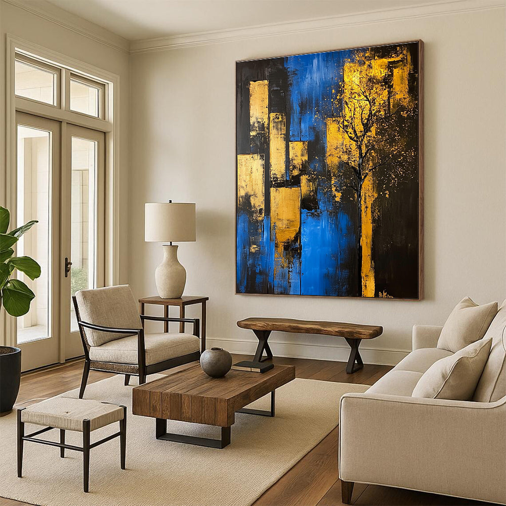 Blue and Gold City Tree - Urban Nature Abstract Art GAB0471