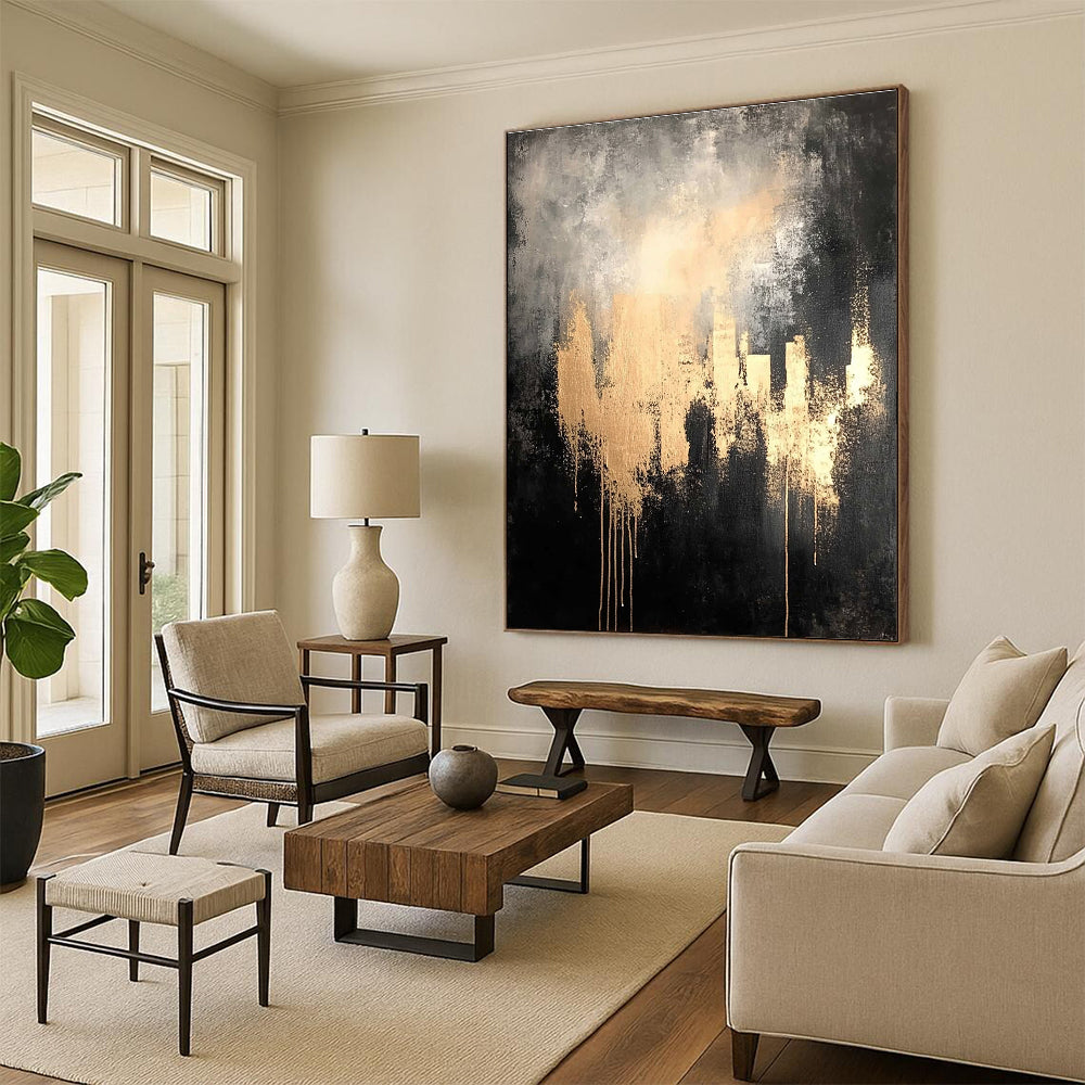 Golden Gray Abstract - Mysterious Urban - Inspired Abstract Painting GAB0651