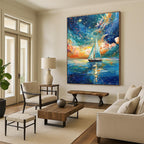 Sailboat Under Starry Sky Dreamy Maritime Abstract Painting GAB0354