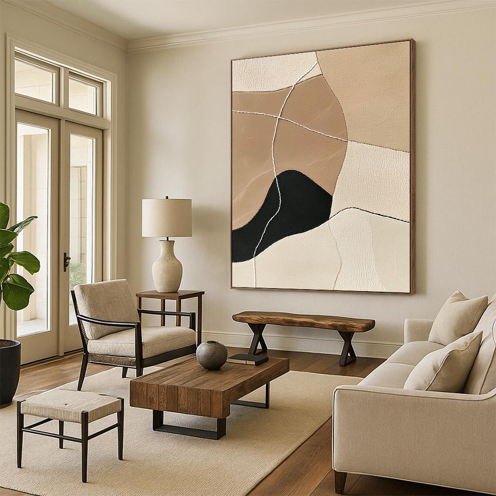 Leather - Patch Abstract Painting with Stitched Details WINK853