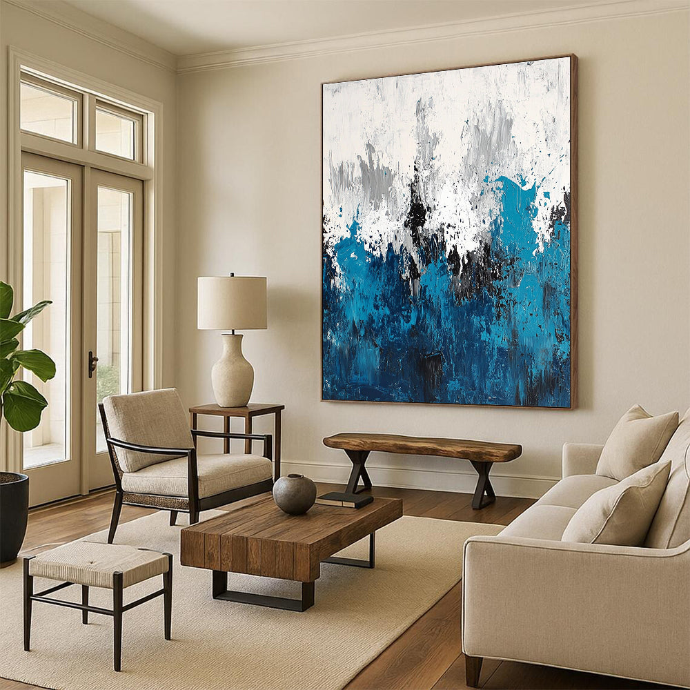 Blue White Abstract Landscape Painting with Coastal Vibes WINK572