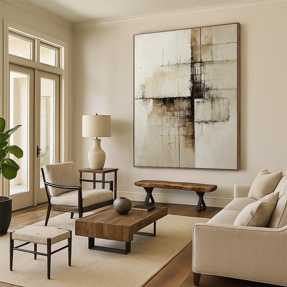 Beige Brown Black Abstract Painting with Textured Minimalism WINK547