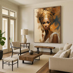 Golden - Hued Portrait Abstract Painting for Cultural - Art Spaces HENG125