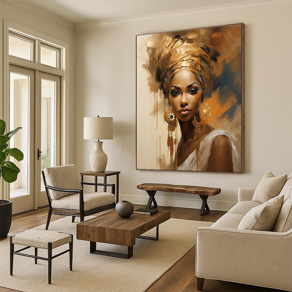 Golden - Hued Portrait Abstract Painting for Cultural - Art Spaces HENG125