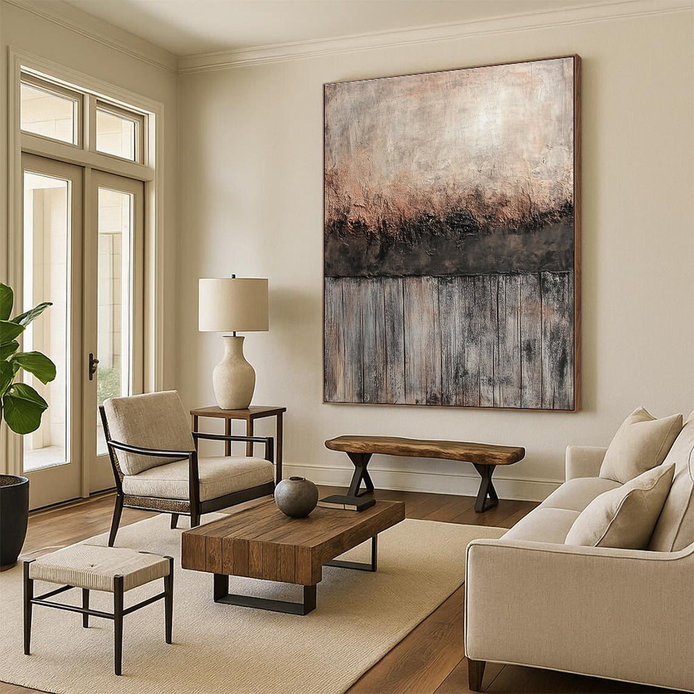 Textured Wall and Wood Fusion Abstract Painting with Rustic Charm WINK252