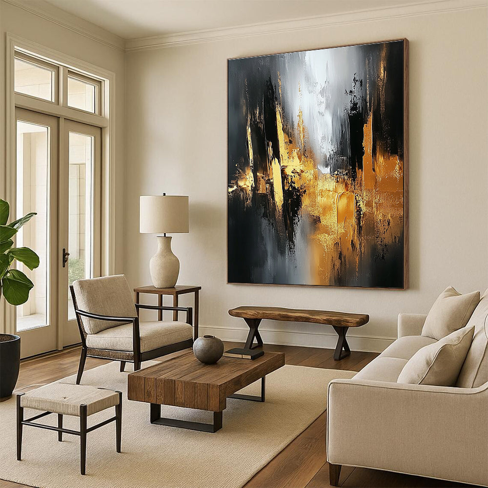 Gold and Black Urban Abstract Painting for Modern Art Galleries GAB0858