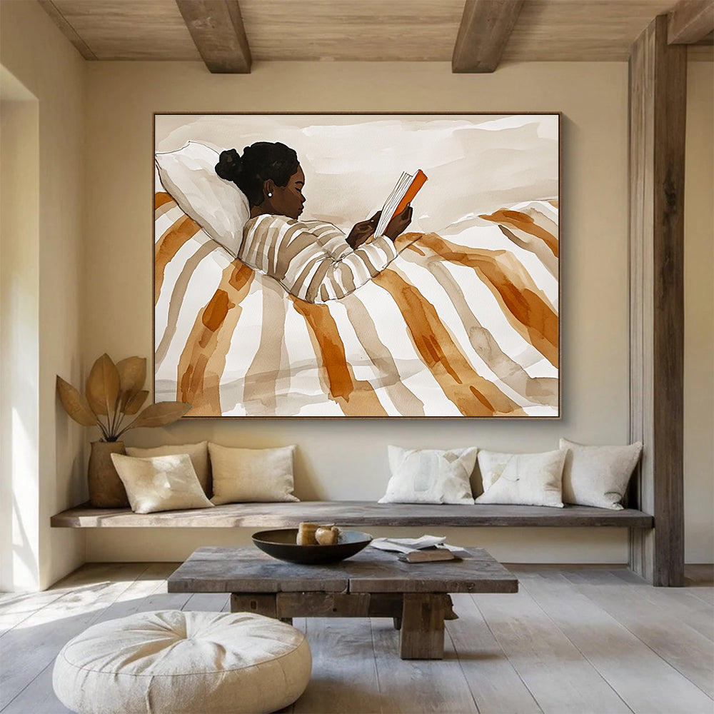 Woman Reading in Bed Abstract Painting with Intimate Comfort ABS615