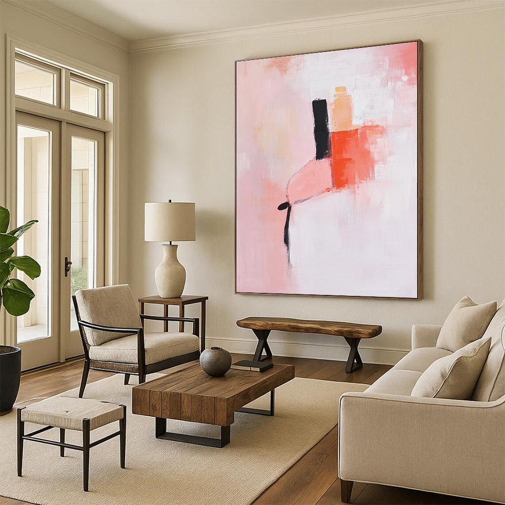 Pink - Toned Abstract Painting with Minimalist Shapes GAB0870