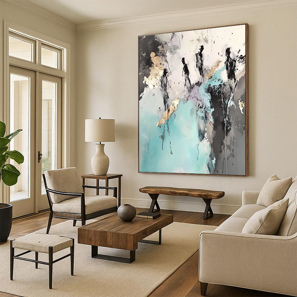 Silhouette and Gold Abstract Painting for Sophisticated Residential Living Rooms GAB1194