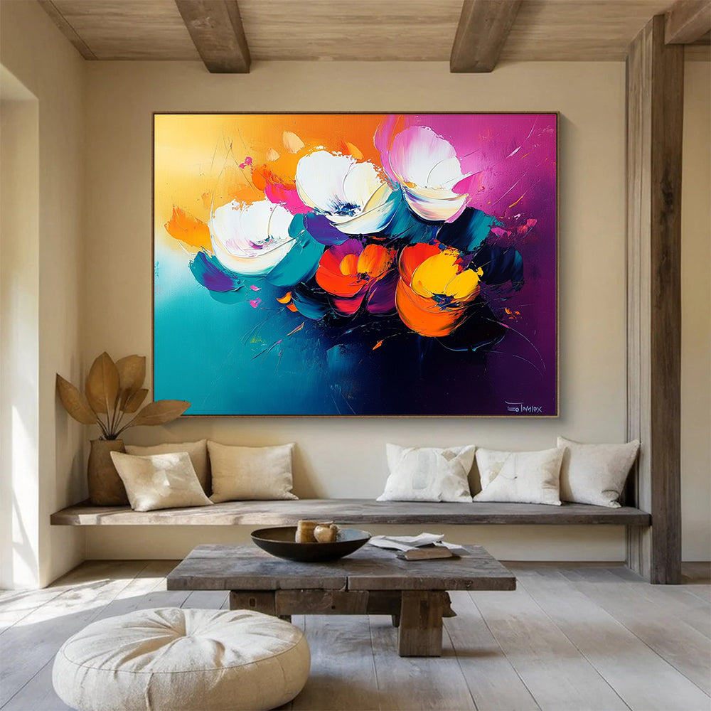 Vivid Flower Bouquet Abstract Painting with Energetic, Colorful Blooms ABS478