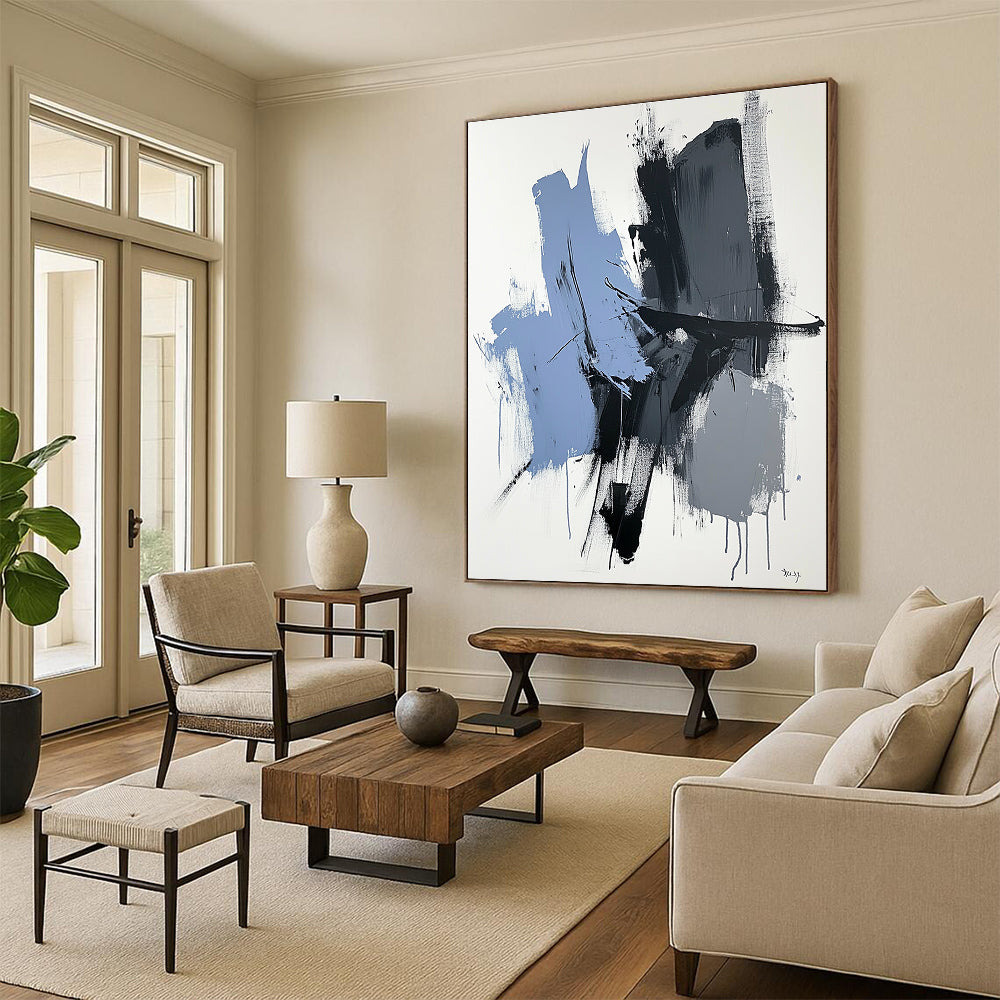 Blue Gray Black Abstract Painting with Subtle Drama WINK517