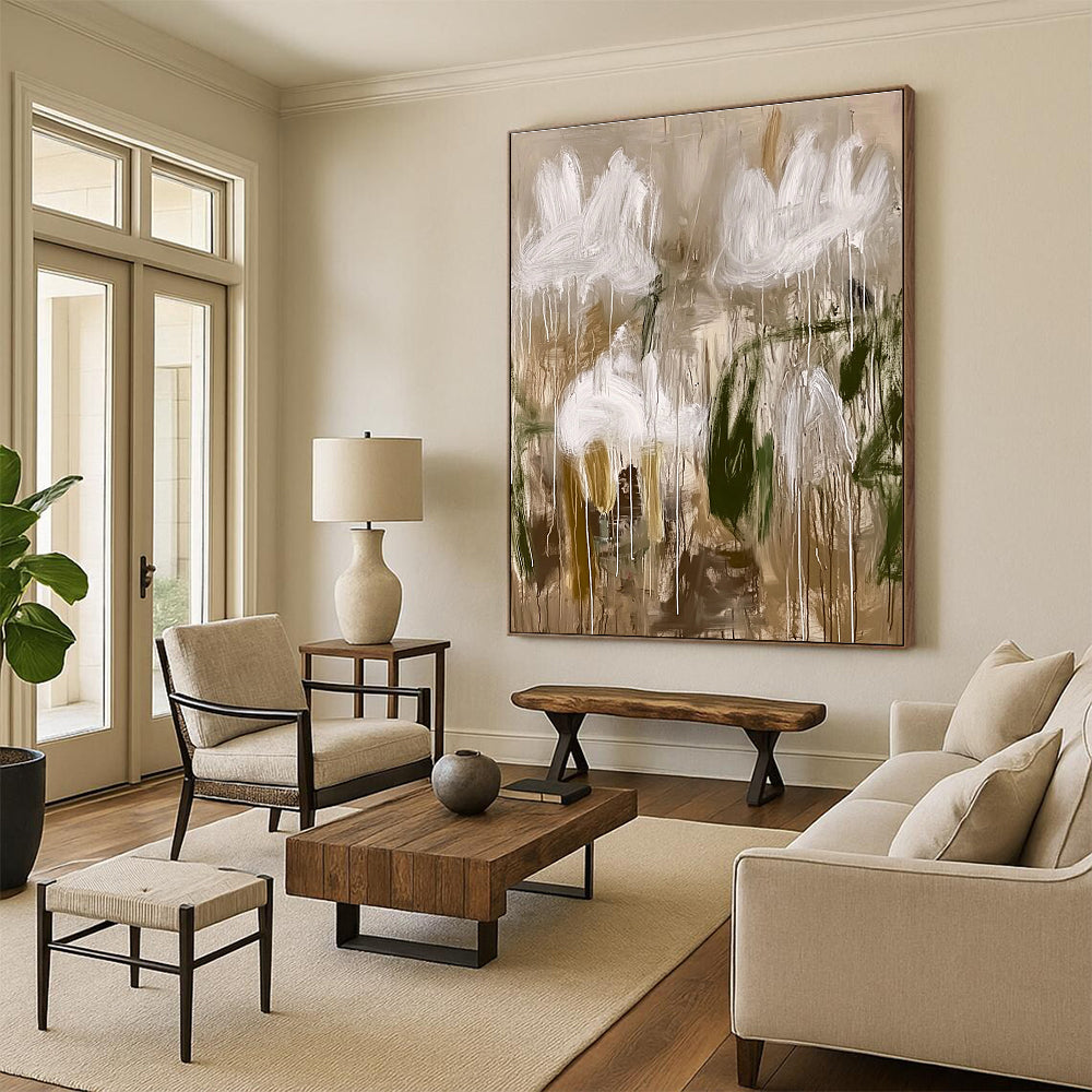 Abstract White Flowers Painting with Dripping Elegance WINK623