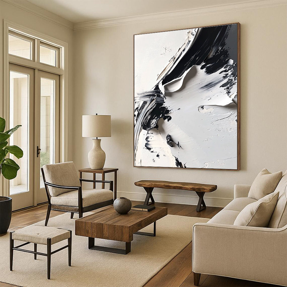 Black and White Textured Abstract Painting for Industrial - Chic Lofts GAB0994