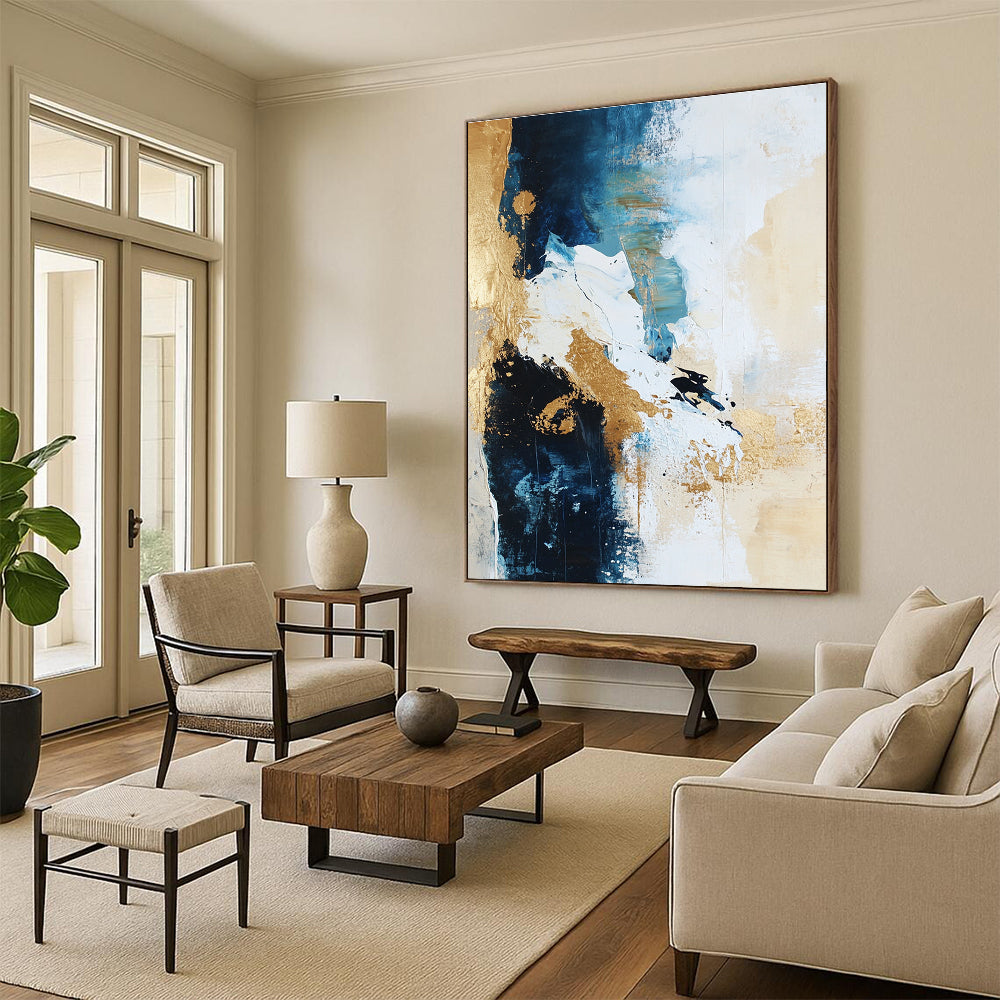 Blue Gold Abstract Painting with Dynamic Elegance WINK723